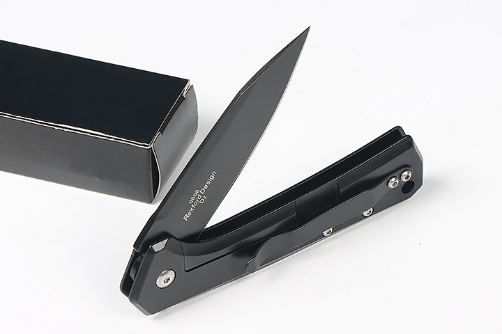 Black steel no logo blank folding camping hunting knife UD407671